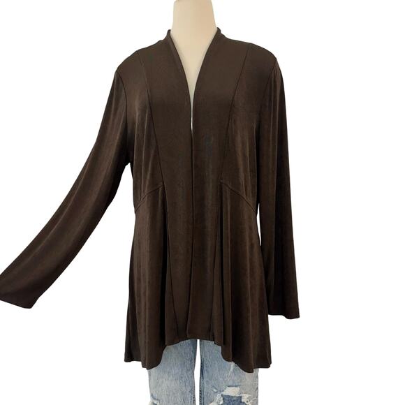 Chico’s Travelers Long Knit Stretchy Cardigan Chocolate Brown Size 3 (US16-18) - Picture 1 of 12